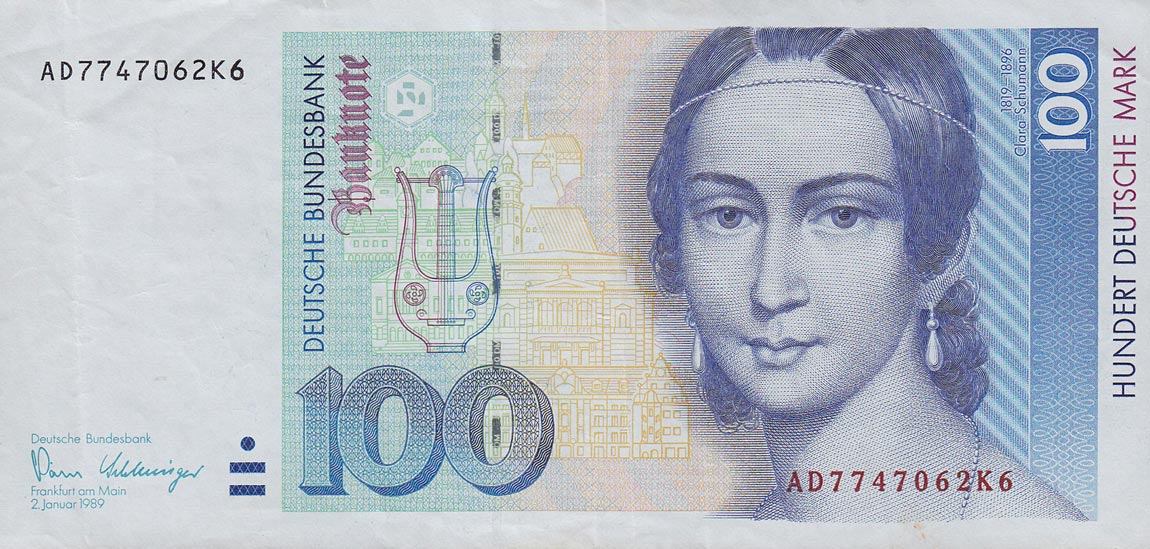 Front of German Federal Republic p41a: 100 Deutsche Mark from 1989
