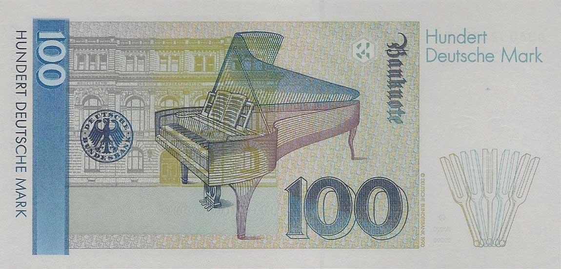 Back of German Federal Republic p41c: 100 Deutsche Mark from 1993