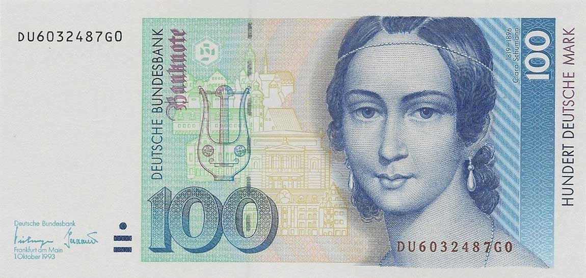 Front of German Federal Republic p41c: 100 Deutsche Mark from 1993