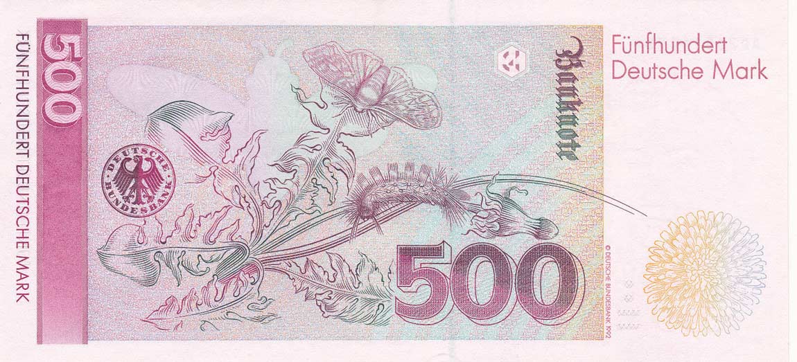 Back of German Federal Republic p43b: 500 Deutsche Mark from 1993