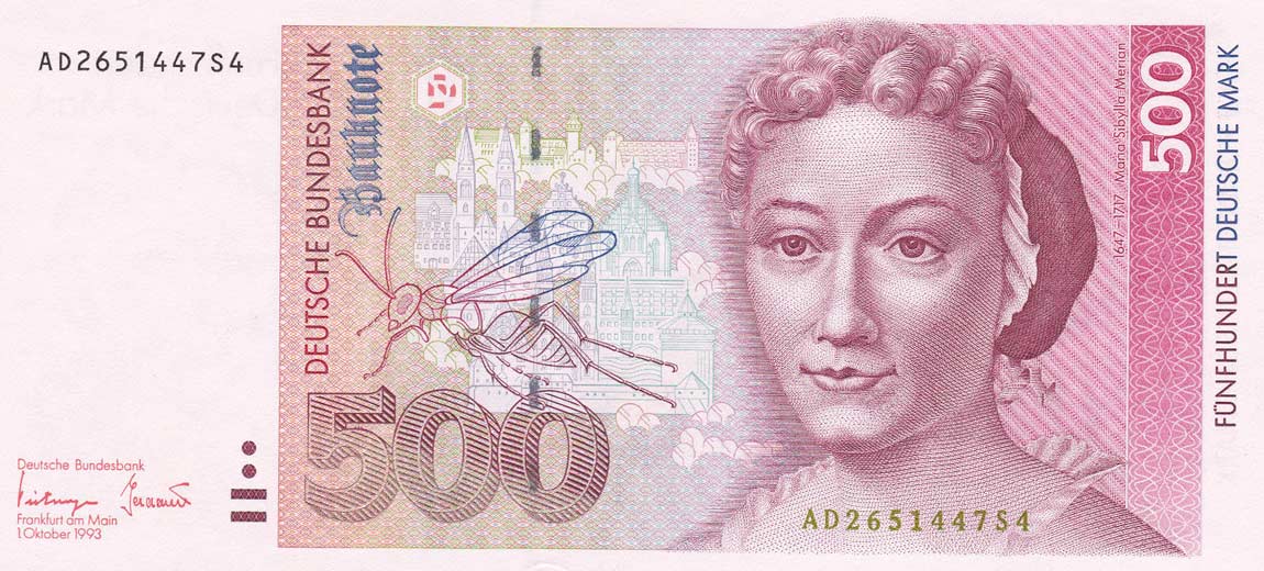 Front of German Federal Republic p43b: 500 Deutsche Mark from 1993