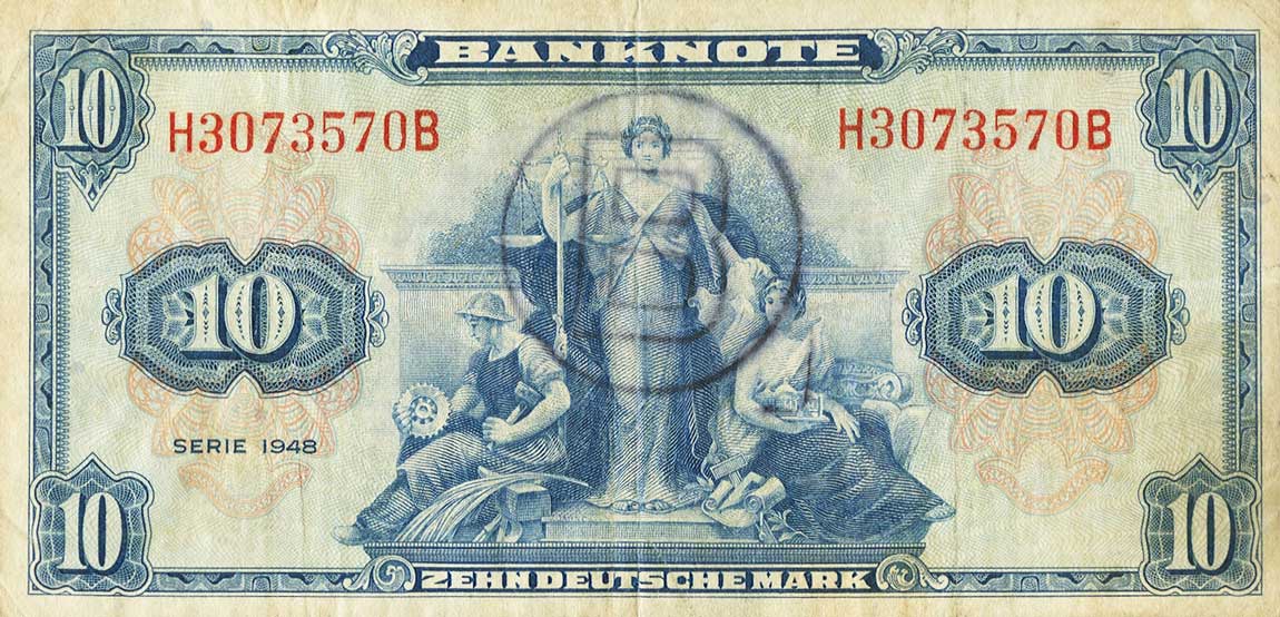 Front of German Federal Republic p5b: 10 Deutsche Mark from 1948