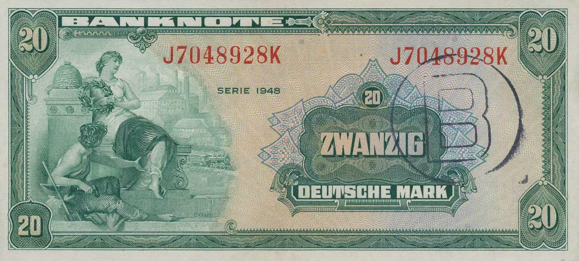 Front of German Federal Republic p6b: 20 Deutsche Mark from 1948