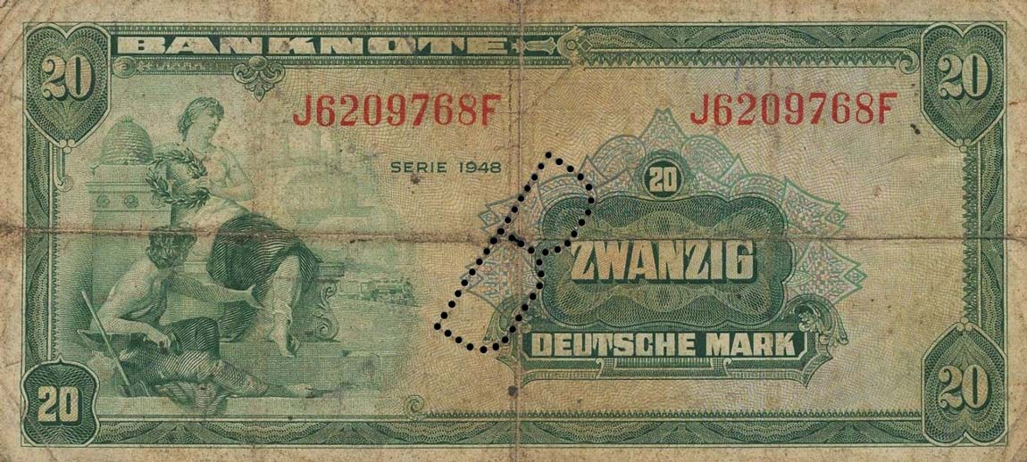 Front of German Federal Republic p6c: 20 Deutsche Mark from 1948