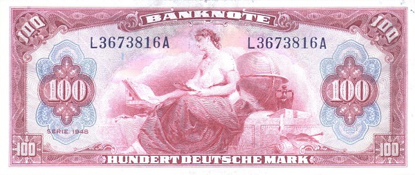 Front of German Federal Republic p8a: 100 Deutsche Mark from 1948