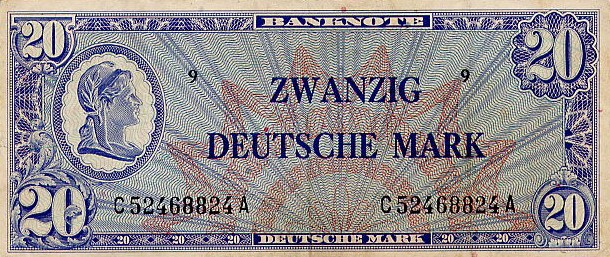 Front of German Federal Republic p9a: 20 Deutsche Mark from 1948