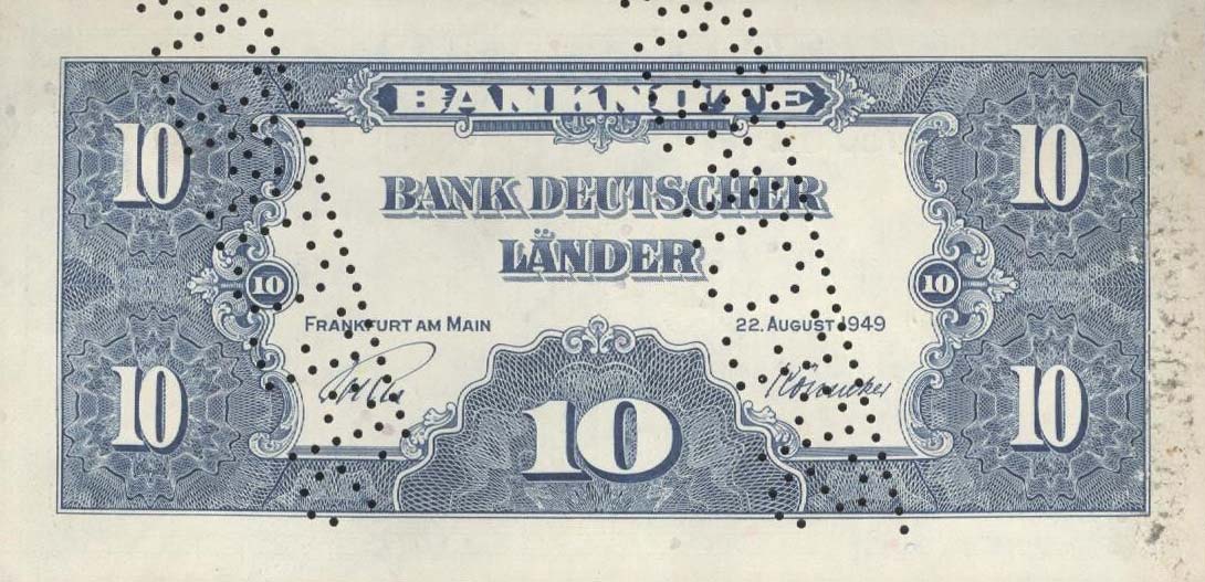 Back of German Federal Republic p16s2: 10 Deutsche Mark from 1949