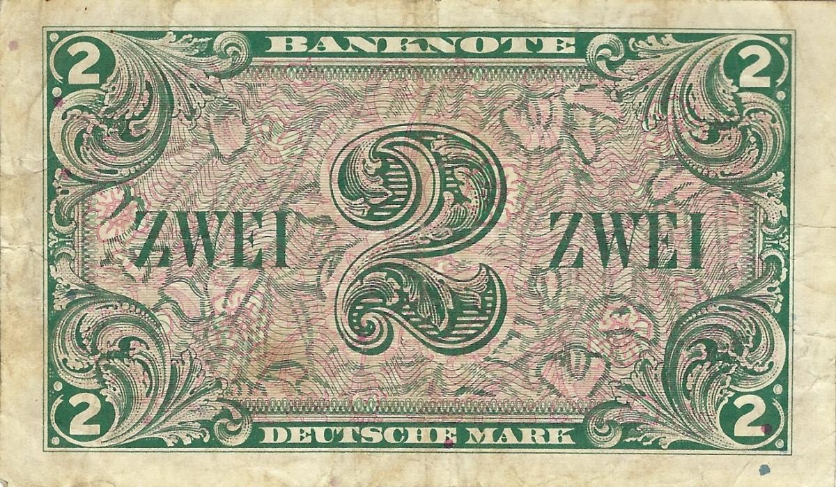 Back of German Federal Republic p3a: 2 Deutsche Mark from 1948
