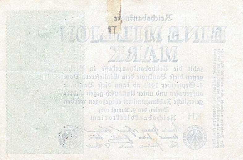 Back of Germany p102d: 1000000 Mark from 1923