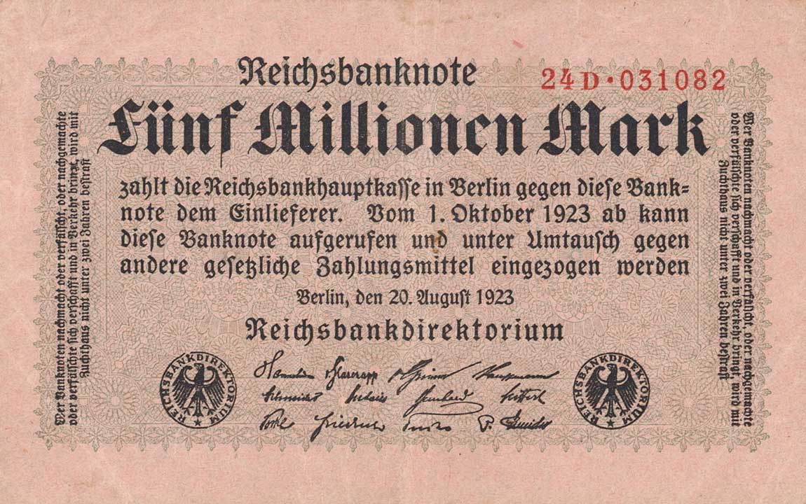 Front of Germany p105: 5000000 Mark from 1923