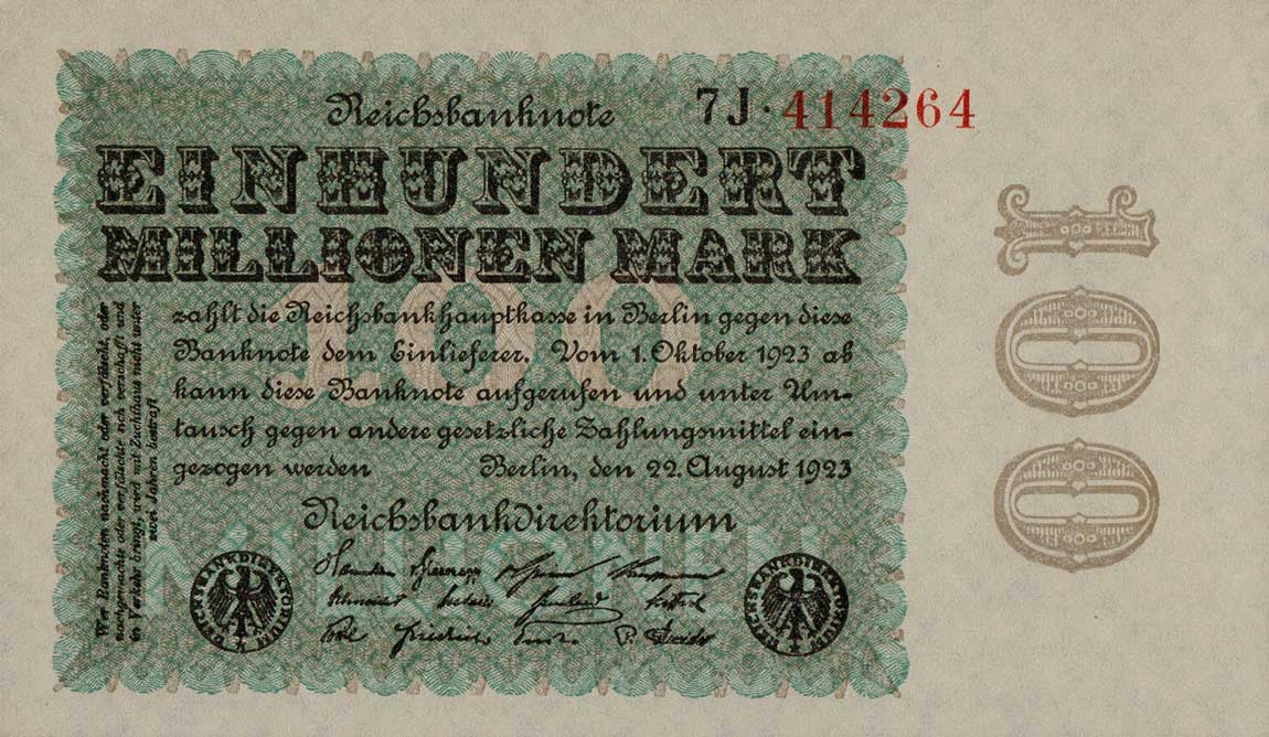 Front of Germany p107a: 100000000 Mark from 1923