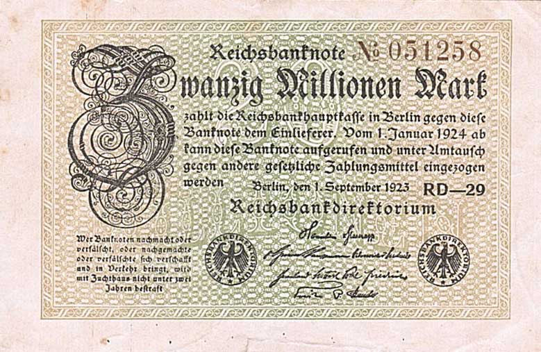 Front of Germany p108b: 20000000 Mark from 1923