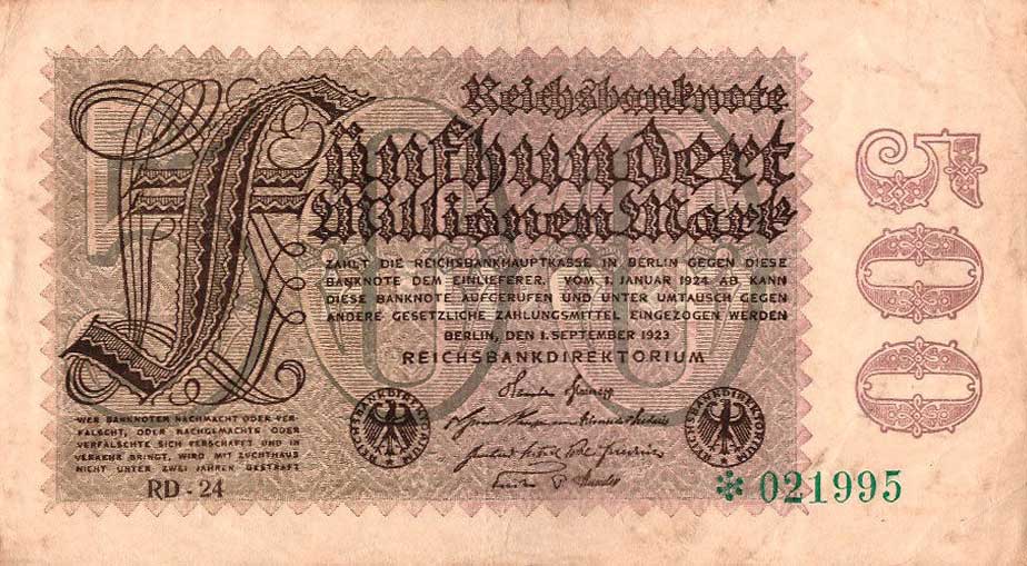 Front of Germany p110h: 500000000 Mark from 1923