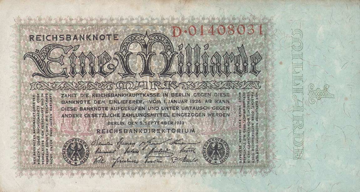 Front of Germany p114a: 1000000000 Mark from 1923