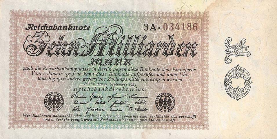 Front of Germany p116b: 10000000000 Mark from 1923