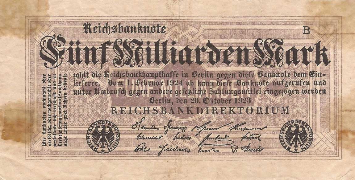 Front of Germany p123b: 5000000000 Mark from 1923