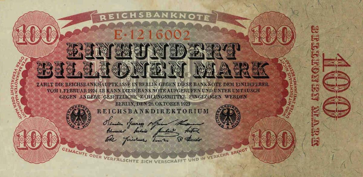 Front of Germany p128a: 100000000000000 Mark from 1923