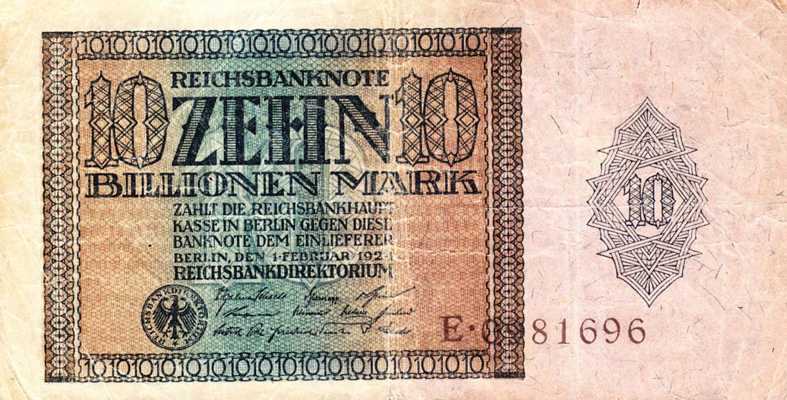 Front of Germany p137a: 10000000000000 Mark from 1924