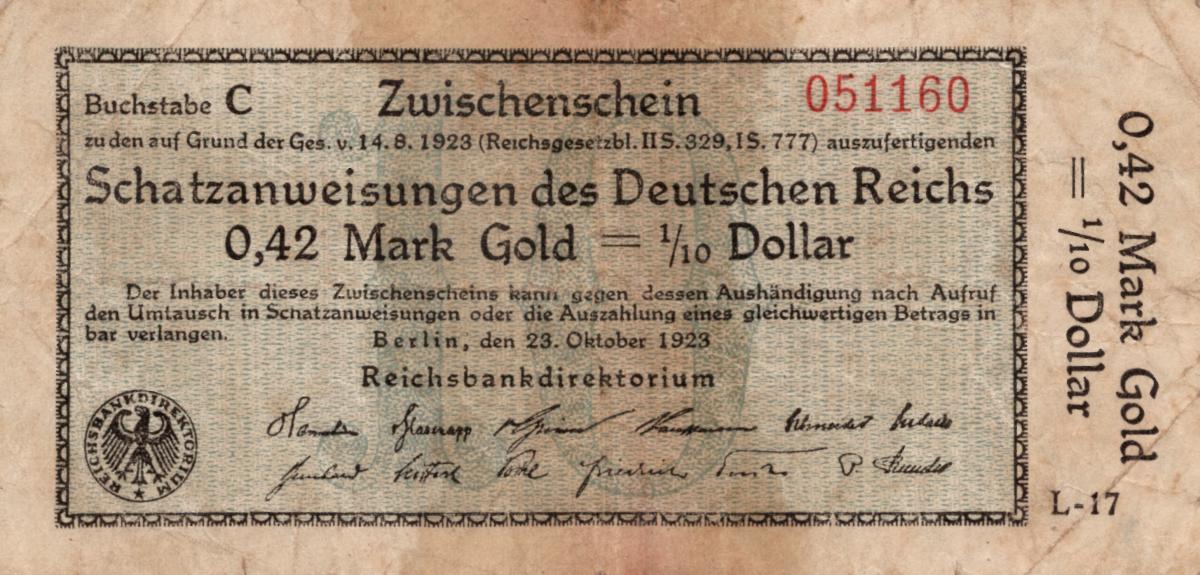 Front of Germany p148: 0.42 Goldmark from 1923