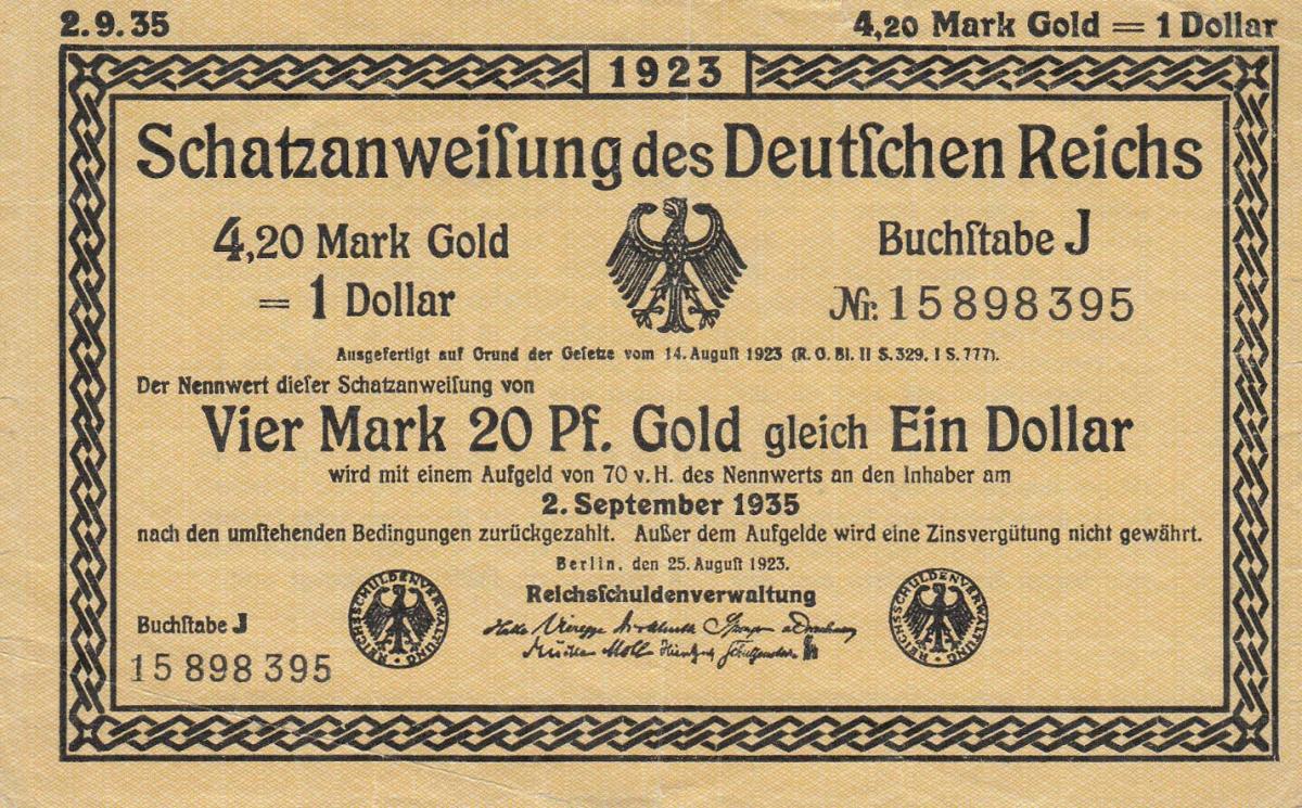 Front of Germany p158b: 4.2 Goldmark from 1923