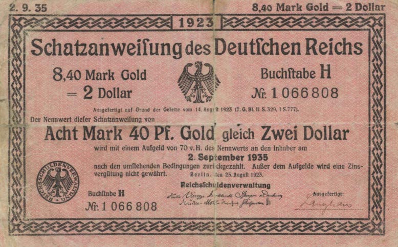 Front of Germany p159b: 8.4 Goldmark from 1923