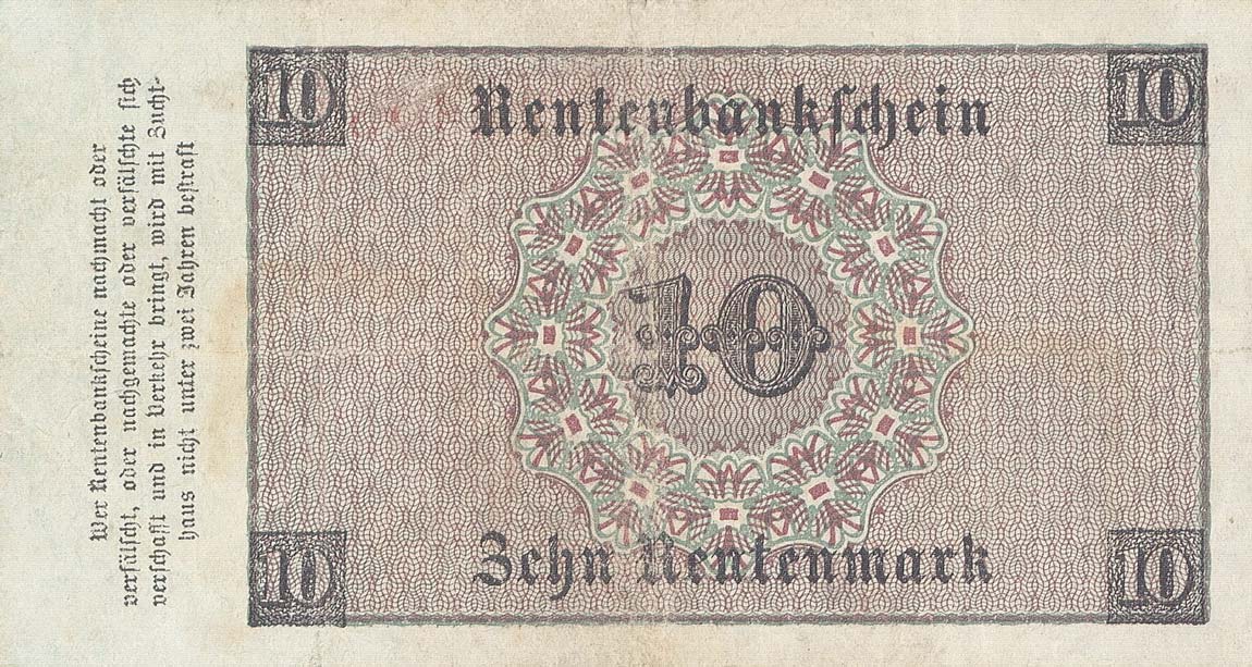 Back of Germany p164: 10 Rentenmark from 1923