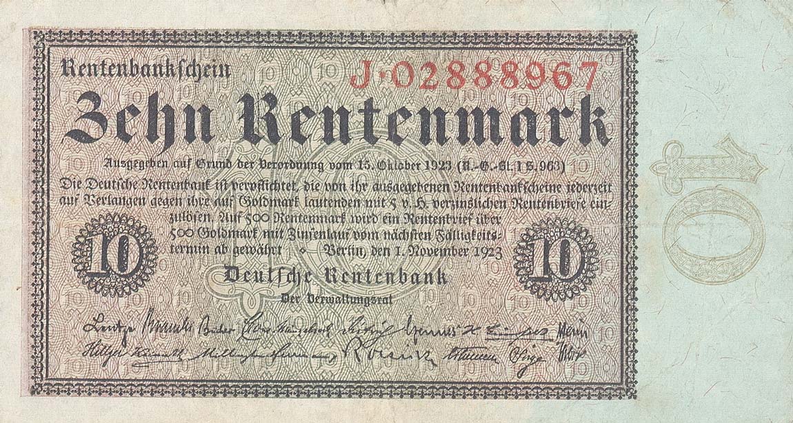 Front of Germany p164: 10 Rentenmark from 1923