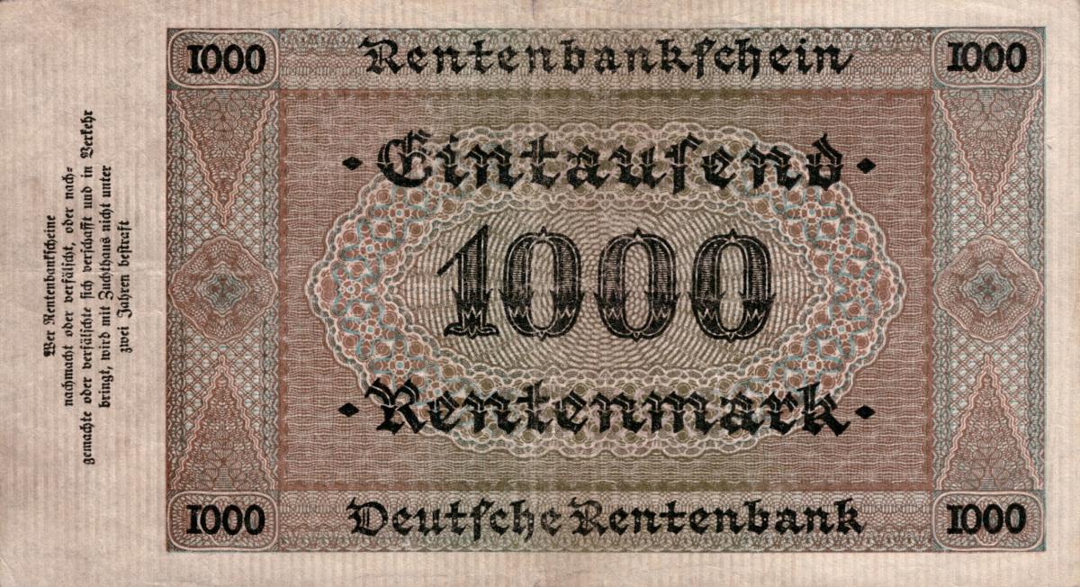 Back of Germany p168a: 1000 Rentenmark from 1923