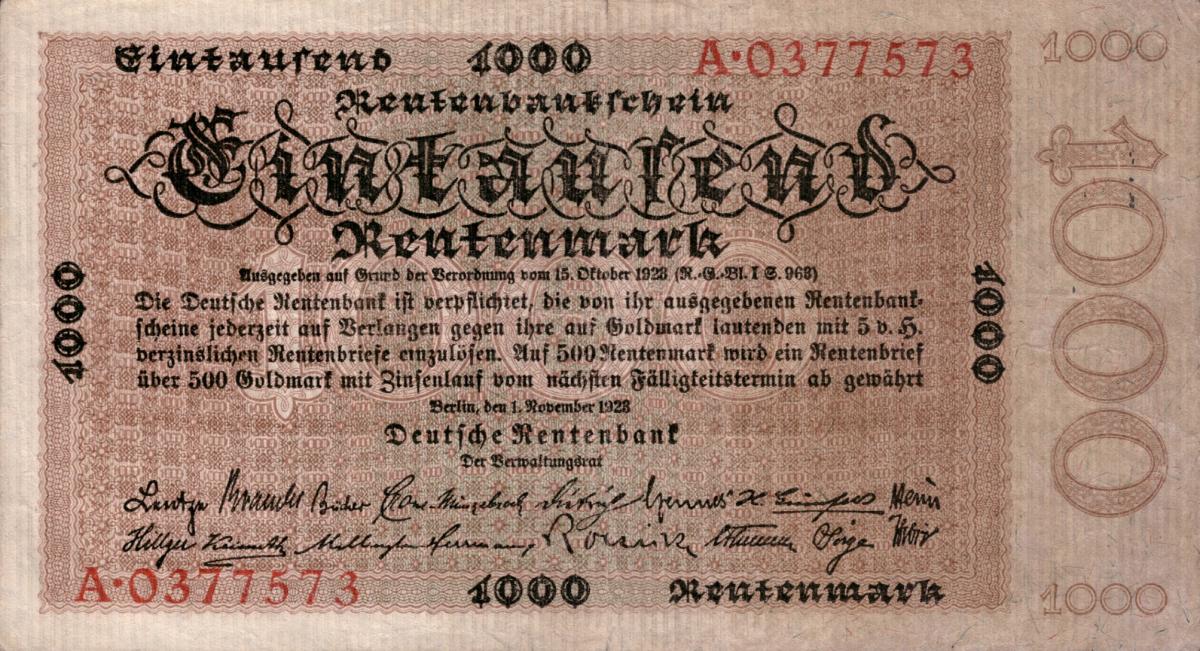 Front of Germany p168a: 1000 Rentenmark from 1923