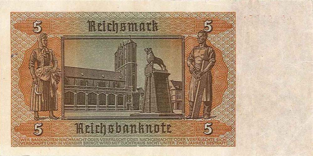 Back of Germany p186a: 5 Reichsmark from 1942