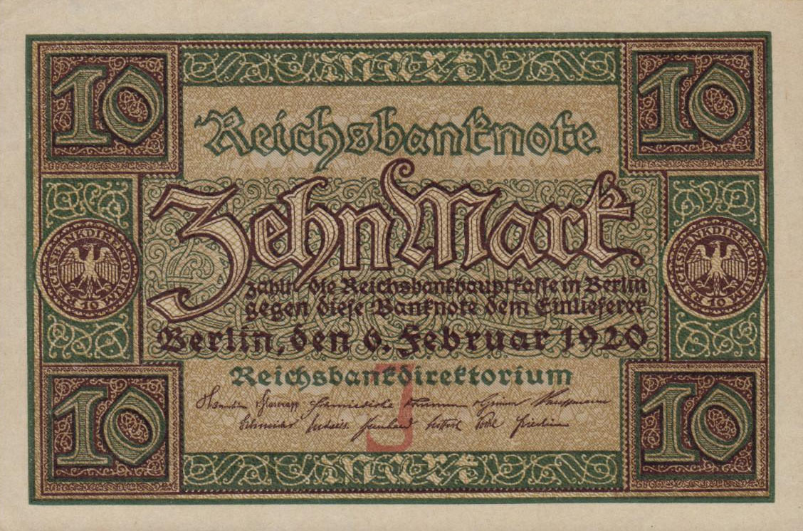 Front of Germany p67a: 10 Mark from 1920