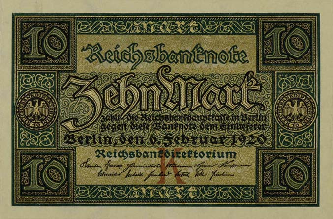 Front of Germany p67b: 10 Mark from 1920