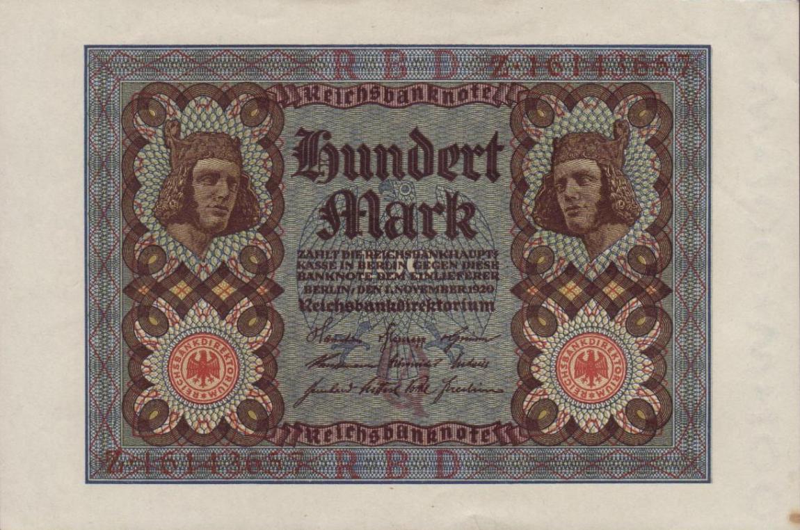 Front of Germany p69b: 100 Mark from 1920