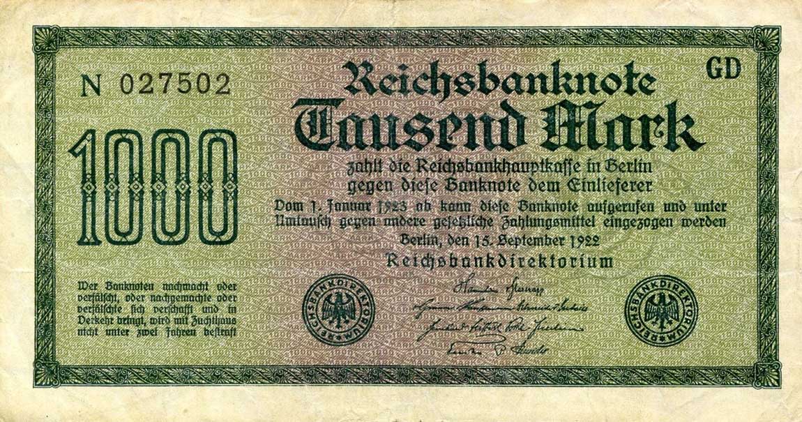 Front of Germany p76a: 1000 Mark from 1922