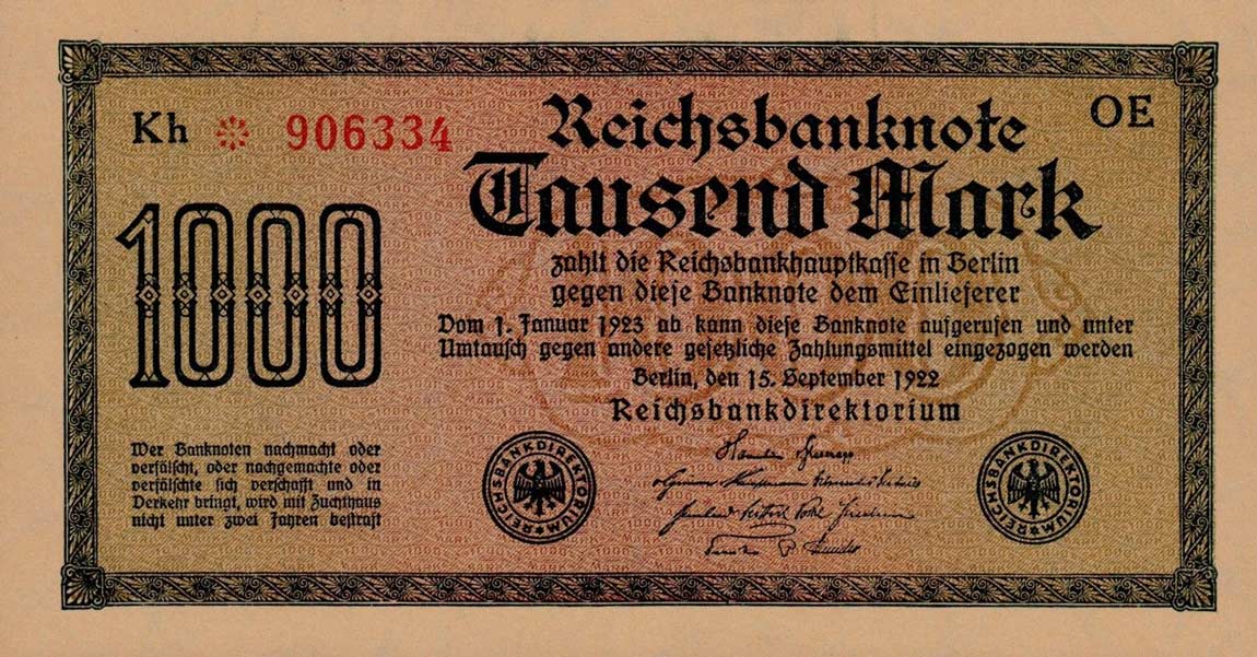 Front of Germany p76b: 1000 Mark from 1922