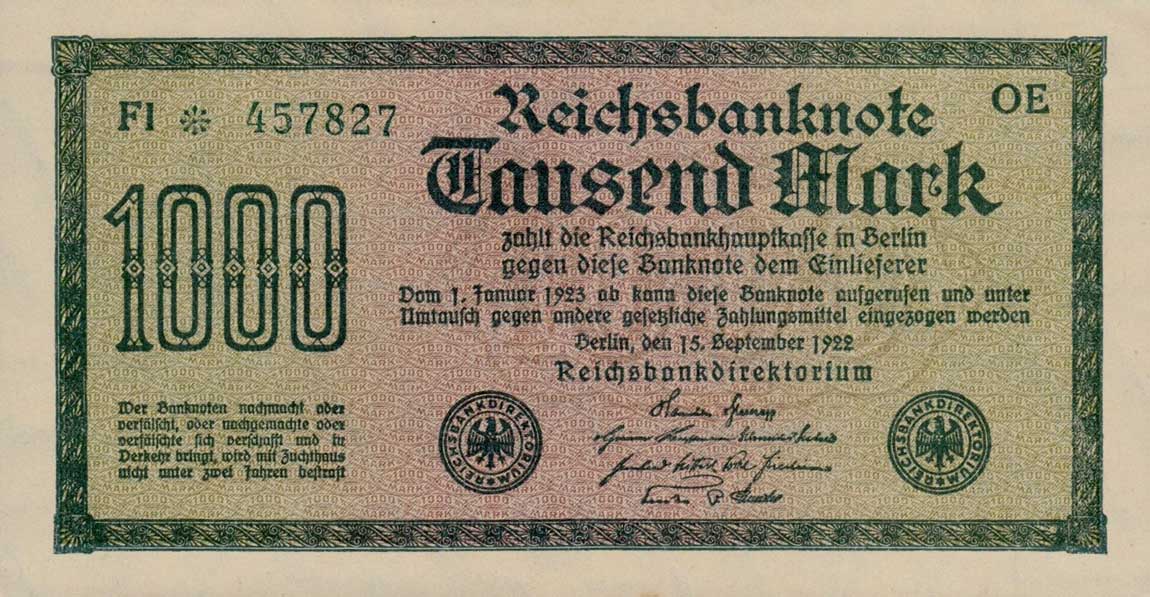 Front of Germany p76c: 1000 Mark from 1922