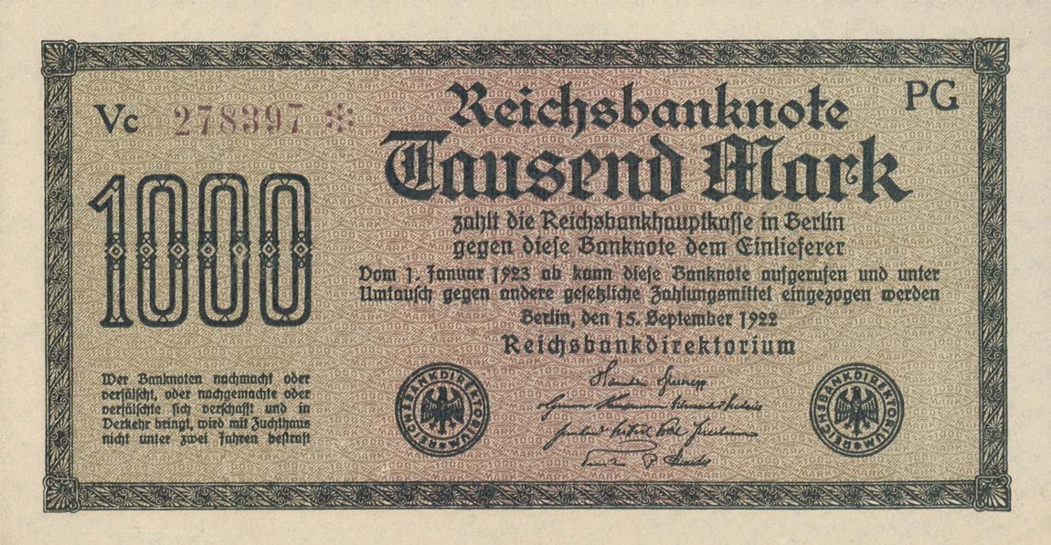 Front of Germany p76d: 1000 Mark from 1922