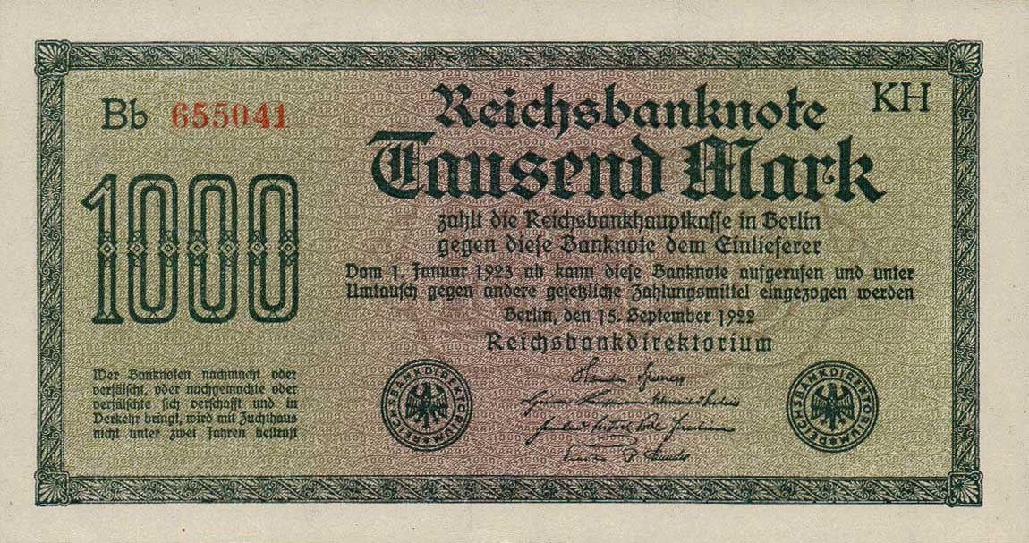 Front of Germany p76f: 1000 Mark from 1922