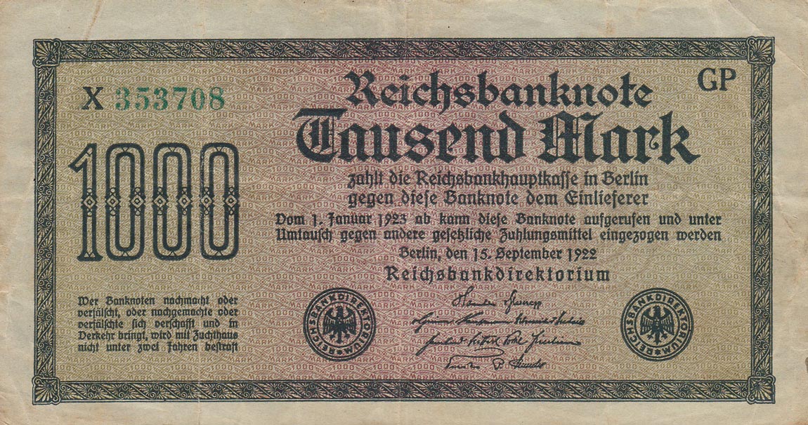 Front of Germany p76g: 1000 Mark from 1922