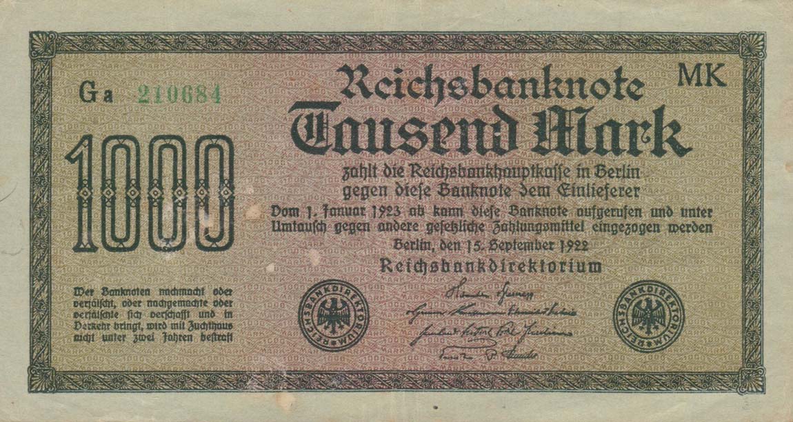 Front of Germany p76h: 1000 Mark from 1922
