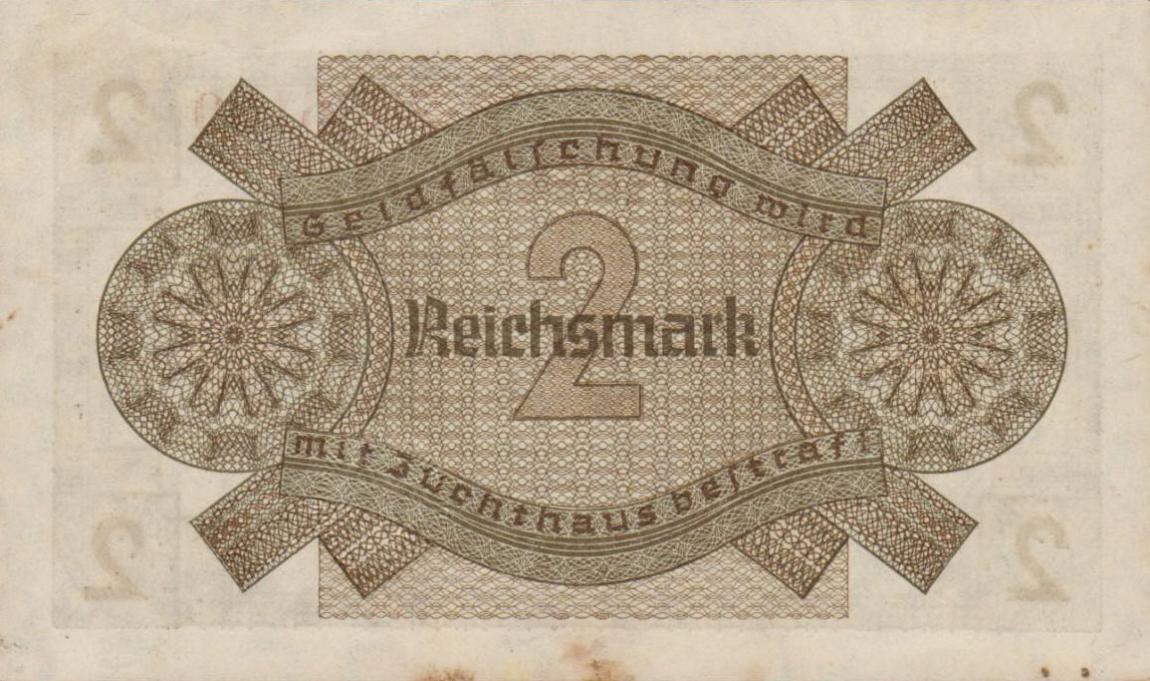 Back of Germany pR137a: 2 Reichsmark from 1940