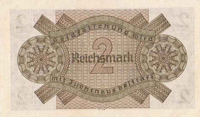 Back of Germany pR137b: 2 Reichsmark from 1940