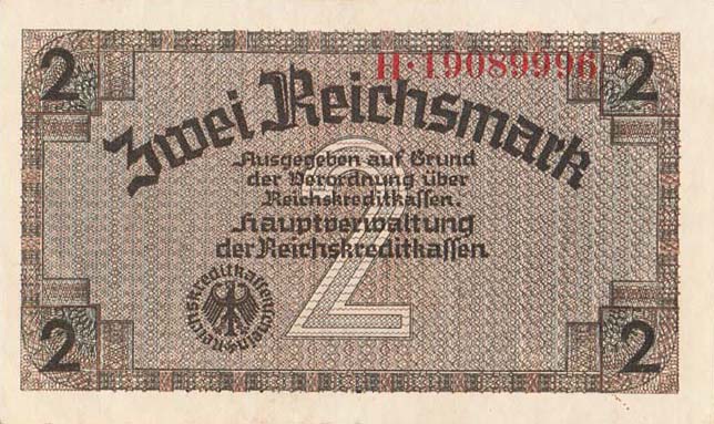 Front of Germany pR137b: 2 Reichsmark from 1940