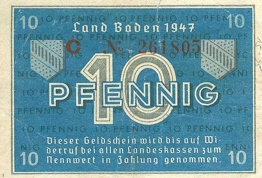 Front of Germany pS1002a: 10 Pfennig from 1947