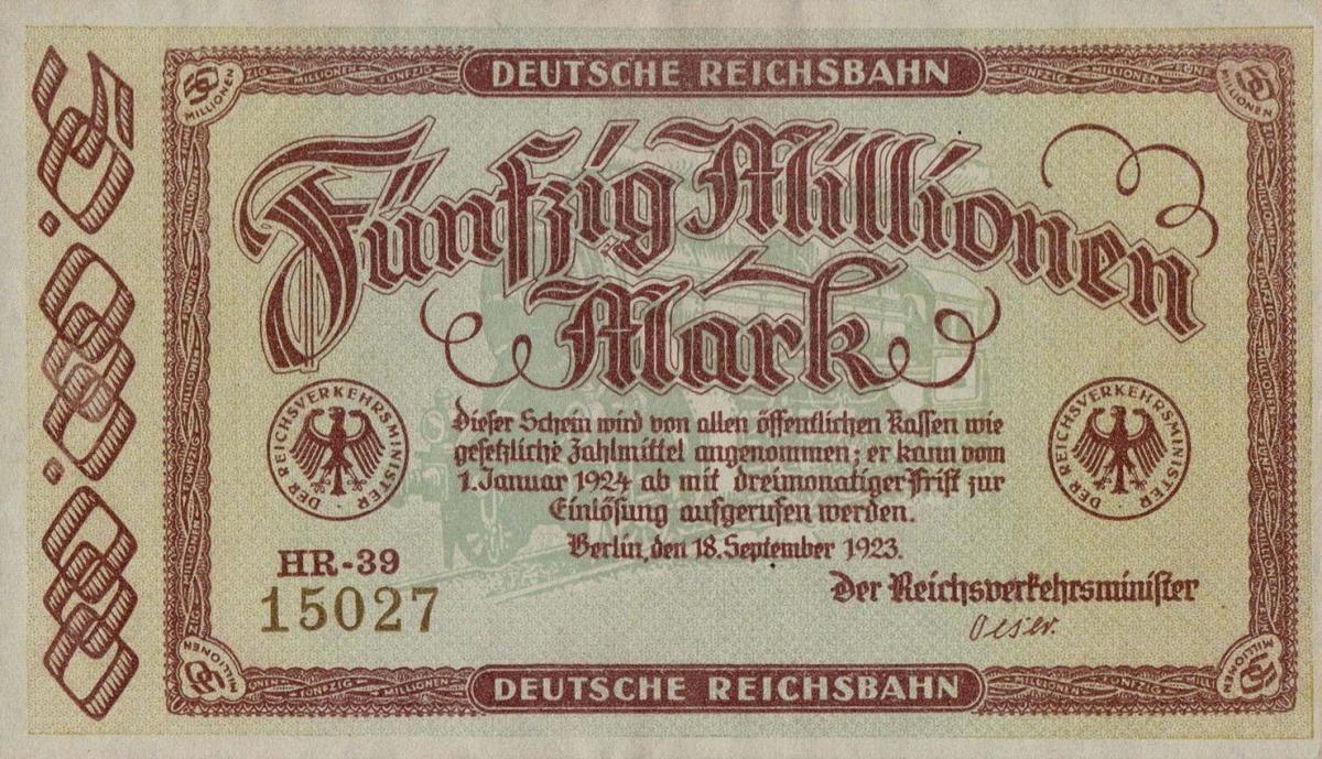 Front of Germany pS1016: 50000000 Mark from 1923