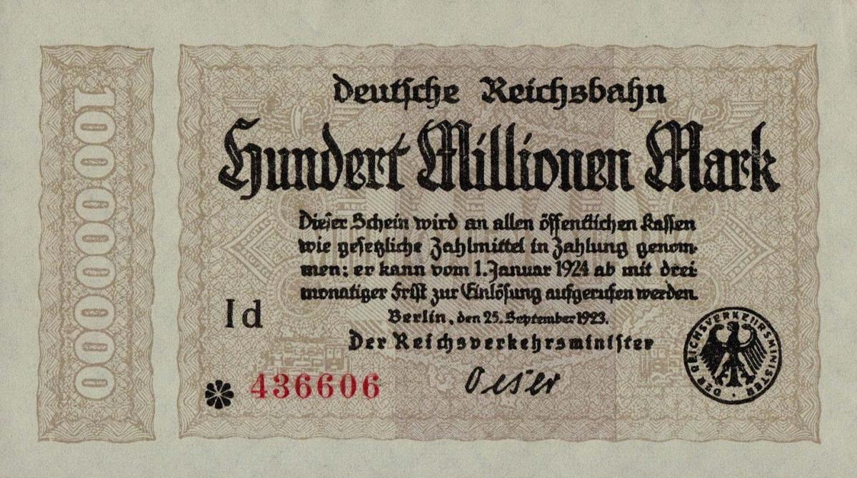 Front of Germany pS1017b: 100000000 Mark from 1923