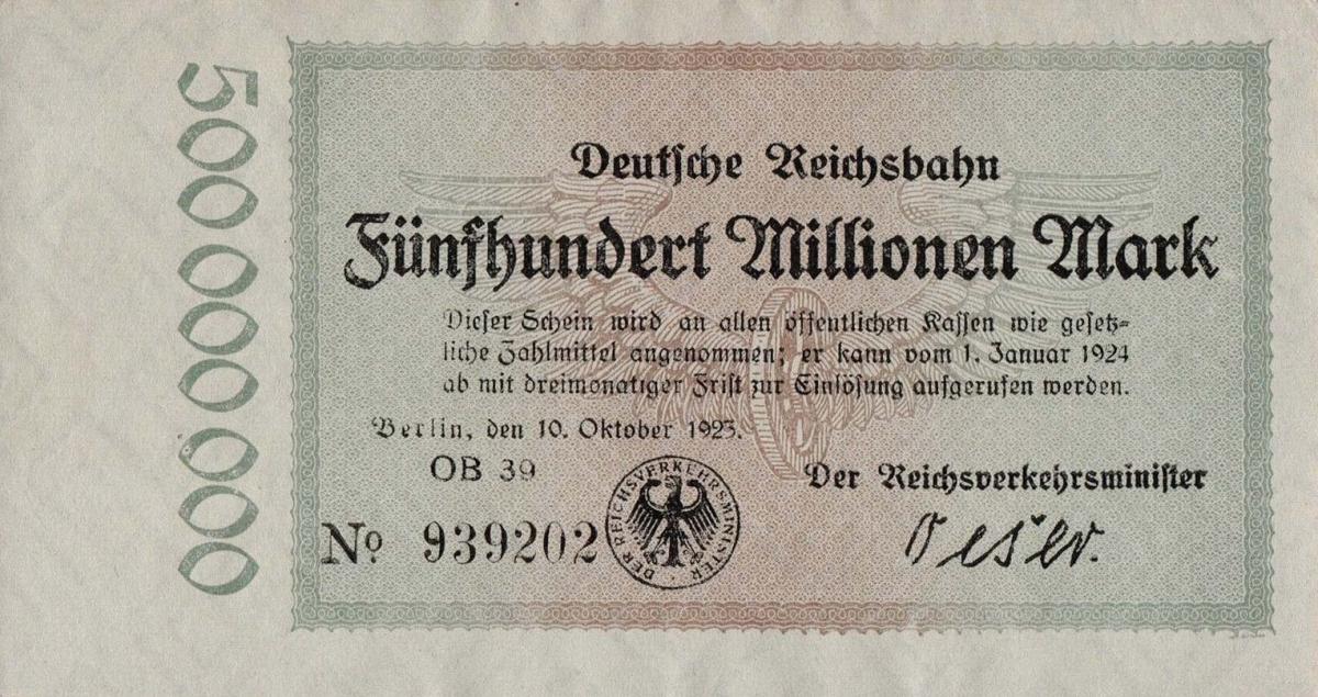 Front of Germany pS1019: 500000000 Mark from 1923