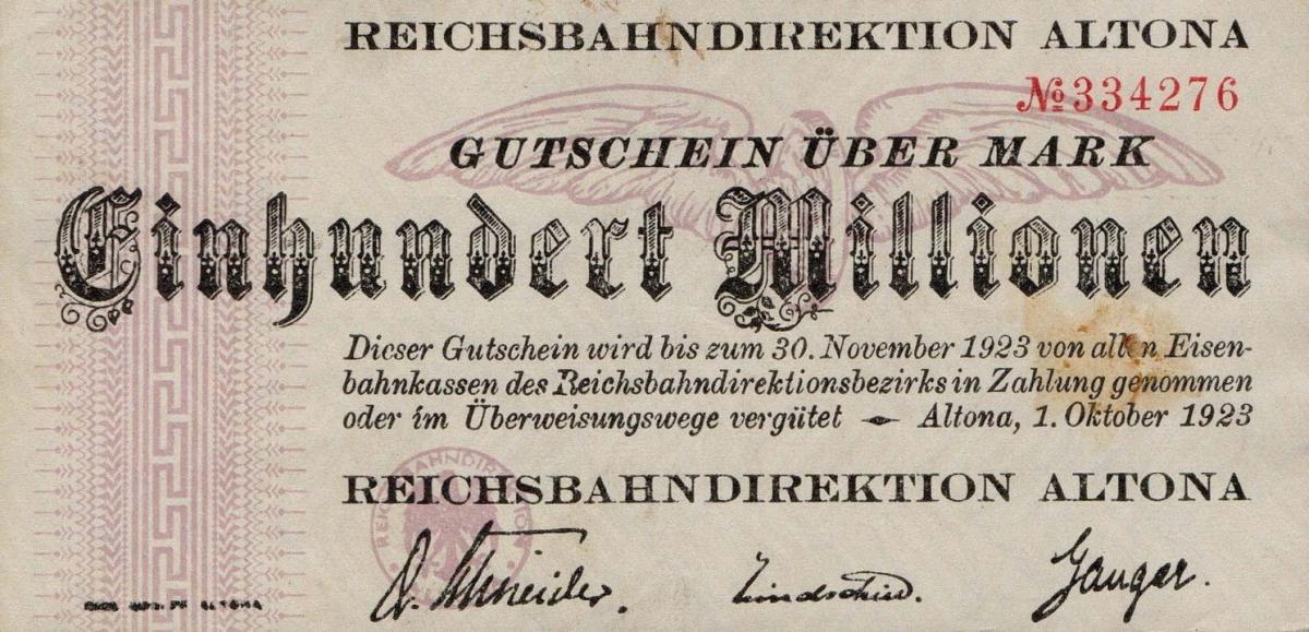 Front of Germany pS1115: 100000000 Mark from 1923