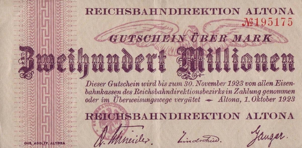 Front of Germany pS1116: 200000000 Mark from 1923