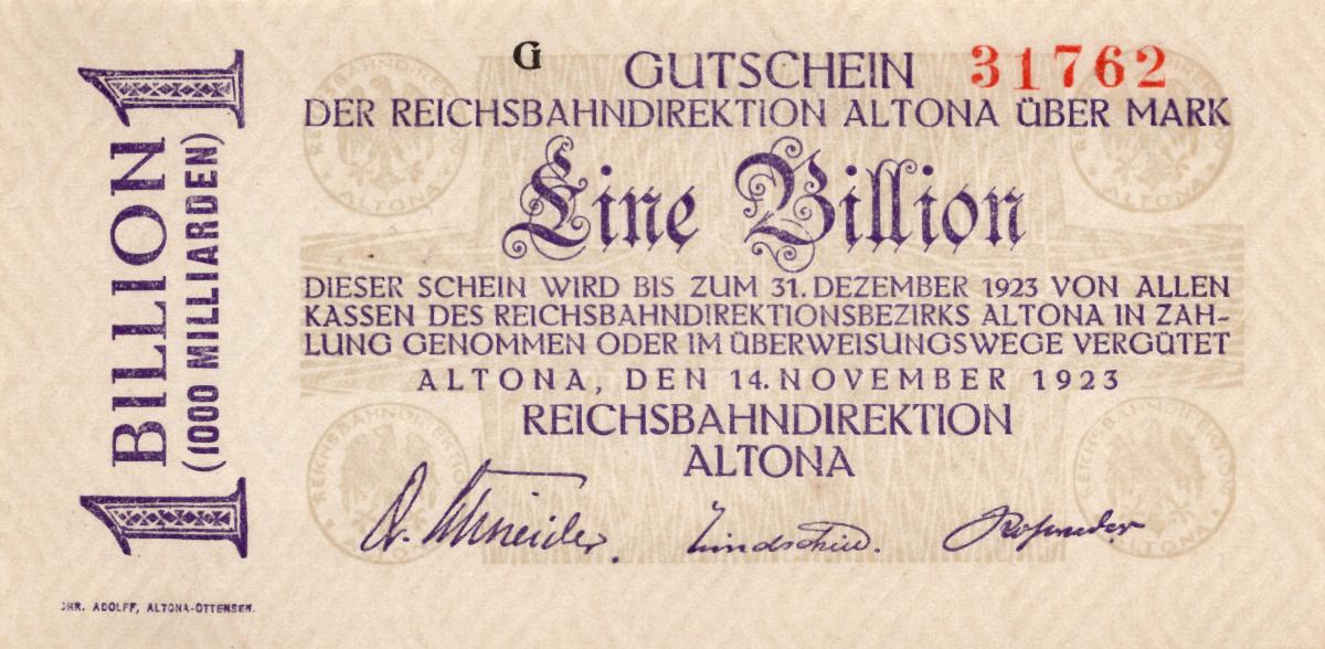 Front of Germany pS1125: 1000000000000 Mark from 1923